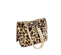 ZWCSHUU Bolso tote de felpa Bolso de mano felpa con estampado leopardo gran capacidad for mujer, bolso hombro informal forma cuadrada(WHITE)