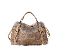 ZWCSHUU Bolso tote de felpa Bolso de mano moderno con diseño patchwork esponjoso for mujer, bolso hombro gran capacidad