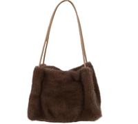 ZWCSHUU Bolso tote de felpa Bolso de mano piel sintética for mujer, tipo cubo, felpa, suave, for invierno, bandolera(Brown)