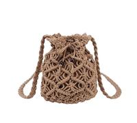 ZWCSHUU Bolsos de Ganchillo para Mujer Bolso de Cubo de Agua de Verano, Bolso Tejido de Hierba de Playa, Bandolera Tejido Hueco, Bolso Cruzado, Bolso pequeño for niña(Khaki)