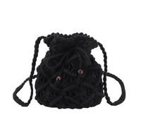 ZWCSHUU Bolsos de Ganchillo para Mujer Bolso de Cubo de Agua de Verano, Bolso Tejido de Hierba de Playa, Bandolera Tejido Hueco, Bolso Cruzado, Bolso pequeño for niña(Black)