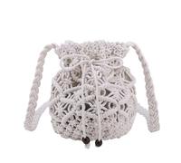 ZWCSHUU Bolsos de Ganchillo para Mujer Bolso de Cubo de Agua de Verano, Bolso Tejido de Hierba de Playa, Bandolera Tejido Hueco, Bolso Cruzado, Bolso pequeño for niña(White)