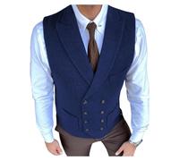 ZWCSHUU Chaleco Hombre Vestir Chaleco casual de doble botonadura for hombre con patrón espiga y solapa muesca for padrinos boda(Blue,XL)