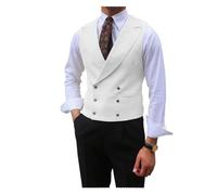 ZWCSHUU Chaleco Hombre Vestir Chaleco de hombre con solapa en pico, doble botonadura, chaqueta sin mangas, informal, negocios, chaleco delgado, vestido fiesta graduación y boda(White,S)