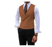 ZWCSHUU Chaleco Hombre Vestir Chaleco de hombre con solapa en pico, doble botonadura, chaqueta sin mangas, informal, negocios, chaleco delgado, vestido fiesta graduación y boda(Light Brown,XL)