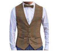 ZWCSHUU Chaleco Hombre Vestir Chaleco de hombre Tweed lana en espiga, trajes con chaleco a cuadros, informal un solo pecho cuello V, for traje masculino for boda(Brown,3XL)
