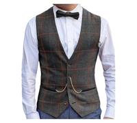 ZWCSHUU Chaleco Hombre Vestir Chaleco de hombre Tweed lana en espiga, trajes con chaleco a cuadros, informal un solo pecho cuello V, for traje masculino for boda(Black,S)
