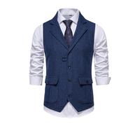 ZWCSHUU Chaleco Hombre Vestir Chaleco de traje for hombre, chaleco tela en espiga, informal negocios for boda con cuello vuelto, chaqueta vestir for, chalecos for fiesta Formal(Blue,Asian M(US M))