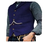 ZWCSHUU Chaleco Hombre Vestir Chaleco de traje for hombre con solapa y cuello en V, chaleco lana espiga, negocios informal for boda, Tweed(Blue,3XL)