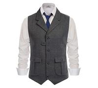 ZWCSHUU Chaleco Hombre Vestir Chaleco de traje for hombre, solapa, enrejado a rayas, lana, Tweed, mezcla espiga, ajuste delgado for chaleco Formal informal for(Black grey,5XL)