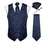 ZWCSHUU Chaleco Hombre Vestir Chaleco de traje for hombres seda jacquard fiesta boda sólido con corbata for Ropa(MJ-0165-LJ-01,XXL)