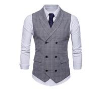 ZWCSHUU Chaleco Hombre Vestir Chaleco de traje negocios for hombre, chaleco sin mangas con doble botonadura, a cuadros, ajustado for, Formal(Color 1,XL)