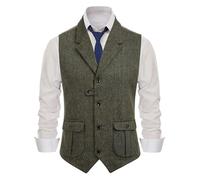 ZWCSHUU Chaleco Hombre Vestir Chalecos de espiga for hombre, chaleco traje informal, solapa muesca con dos bolsillos, for boda, for(Green,XL)