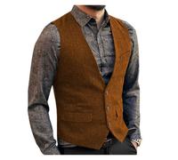 ZWCSHUU Chaleco Hombre Vestir Chalecos de traje con cuello en V for hombre, chaleco formal moda, corte entallado, vestido espiga negocios for fiesta boda(Orange,L)