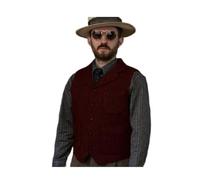 ZWCSHUU Chaleco Hombre Vestir Chalecos de traje for hombre, chaleco lana informal tela en espiga, ajustado, Retro Steampunk for(Red,S)
