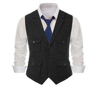 ZWCSHUU Chaleco Hombre Vestir Chalecos de Traje for Hombre Chaqueta 4 Bolsillos Chaleco for Solapa Patrón Espiga Slim Fit Casual Formal Boda Clásico(Black,S)