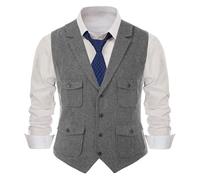 ZWCSHUU Chaleco Hombre Vestir Chalecos de Traje for Hombre Chaqueta 4 Bolsillos Chaleco for Solapa Patrón Espiga Slim Fit Casual Formal Boda Clásico(GRAY,XL)