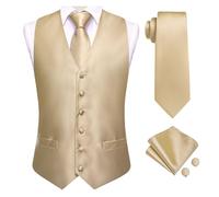 ZWCSHUU Chaleco Hombre Vestir Chalecos de traje seda lisa for hombre, chaleco tejido, corbata, bolsillo cuadrado, gemelos, vestido boda negocios, chaqueta cintura(MJ-3228,M)