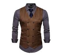 ZWCSHUU Chaleco Hombre Vestir Moda for hombre Blazer de doble botonadura Chaleco casual sin mangas for talla grande for Slim Fit(Dark Brown,S)