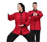 ZWCSHUU Traje Tradicional de Uniforme de Tai Chi Kung Fu, Ropa de Wushu, Traje de Ejercicio cómodo Unisex de Manga Larga/Corta Tai Chi Traje(Red Long 2,XXL)