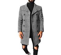 ZWEBY Gabardina de invierno para hombre, abrigo a cuadros, doble botonadura, abrigo de solapa de longitud media, abrigo casual, ver fotos, M