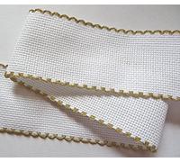 Zweigart Aida Band 5 cm de ancho blanco con borde festoneado dorado por metro
