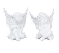 zweipappel Figura decorativa de ángel de la guarda sentado soñando, juego de 2 unidades, resina blanca crema, figura decorativa de pareja de ángeles para niños