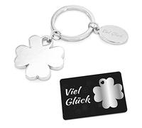 ZWEN Amuleto de la suerte, llavero de trébol + caja de regalo de buena suerte + tarjeta de amuleto de la suerte, examen de la suerte, coche, selección, nuevo trabajo, operación - Buen regalo, plata