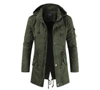 ZWENDE Men Jacket Casual With Hood Solid Color Men Windproof Jacket Mid-Length Fashion Trend Men Pockets Jacket Urban All-Match Men Long-Sleeved Jacket F-Army Green XL