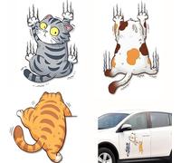 Zwenjuan Pegatinas para Coche, 3 Pcs Pegatinas para Coche de Gatos, Gato Divertido Coche Pegatinas, Pegatinas Dibujos Animados, PVC Impermeable, Decoración para Coches, Motos, Portátiles o Neveras