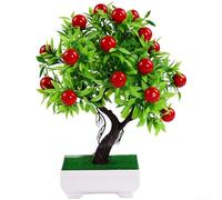 ZWEquipint Árbol bonsái de frutas artificiales, 23 plantas falsas realistas con granada naranja melocotón, flores de imitación de plástico para decoración del hogar, oficina, jardín, 18 x 26 cm (fruta