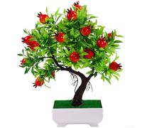 ZWEquipint Árbol bonsái de frutas artificiales, 23 plantas falsas realistas con granada naranja melocotón, flores de imitación de plástico para decoración del hogar, oficina, jardín, 18 x 26 cm