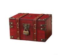 ZWEquipint Caja de almacenamiento de madera retro con cerradura para joyas y tesoros, organizador de escritorio, decoración del hogar, 21,7 x 15 x 13 cm (rojo)
