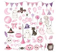 ZWEquipint Calcomanías estáticas de Halloween para ventana de PVC se adhiere a figura espeluznante rosa decoración de caramelo de momia para paredes para ventanas espejos sala de estar fiesta 9 hojas