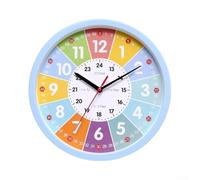 ZWEquipint Colorido reloj de aprendizaje silencioso para niños aula y hogar herramienta educativa con secciones de arco iris movimiento de cuarzo sin tictac azul o rosa 25 cm (azul claro)