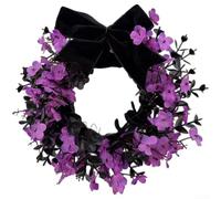 ZWEquipint Corona de Halloween hecha a mano de 22 cm, naranja, morado, rojo, azul, amarillo, blanco, decoración floral de plástico para puerta del hogar, pared, ventana, fiesta de vacaciones (morado)