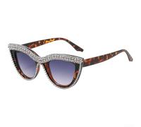ZWEquipint Gafas de sol de ojo de gato con diamantes de imitación para mujer, protección UV400, a la moda, para viajes, fiestas, conjunto de accesorios con montura blanca, lentes azules (J)