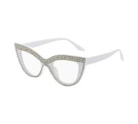 ZWEquipint Gafas de sol de ojo de gato con diamantes de imitación para mujer, protección UV400, a la moda, para viajes, fiestas, conjunto de accesorios con montura blanca, lentes azules (A)