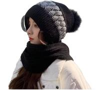 ZWEquipint Gorro de punto con bufanda para mujer, gorro de invierno con forro polar para protección auditiva, resistente al viento, gorro cálido todo en uno (B)