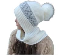 ZWEquipint Gorro de punto con bufanda para mujer, gorro de invierno con forro polar para protección auditiva, resistente al viento, gorro cálido todo en uno (F)