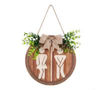 ZWEquipint Letrero de madera rústica para decoración de baño, placa circular para colgar en la pared con símbolos de género, letrero de puerta de madera marrón para el hogar, cabina, lavandería, baño