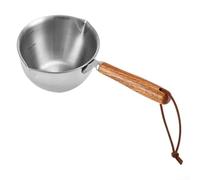ZWEquipint Olla de acero inoxidable 304 para salpicaduras de aceite con doble boquilla y mango de madera resistente al calor para calentar leche, derretir chocolate y preparación de salsa (150 ml más