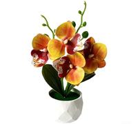 ZWEquipint Orquídea falsa de Phalaenopsis impresa en maceta de diamante para decoración de escritorio de oficina en casa, estilo rústico, bonsái artificial, 18,5 cm (naranja-amarillo)