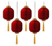 ZWEquipint Papel rojo de año nuevo chino 2026 para linternas de panal, decoración colgante tradicional de festival de primavera con borlas para la pared del hogar, paquete de 5 (B)