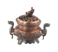 ZWEquipint Quemador de incienso de aleación, doble estilo dragón, hueco, para meditación, dormitorio, oficina, decoración, acabado de bronce (cobre rojo)