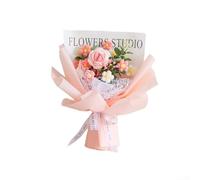 ZWEquipint Ramo de margaritas tejidas a mano, hilo suave de ganchillo decoración floral para boda en casa, planta falsa de bajo mantenimiento, rosa (rosa)