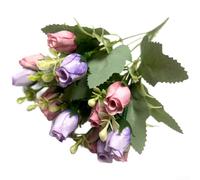 ZWEquipint Ramo de rosas artificiales de seda de 15 cabezas, diseño realista para boda, hogar, oficina, fiesta, recepción, azul, 30 cm (morado)