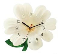 ZWEquipint Reloj de pared silencioso de cuarzo con diseño creativo de flores, decoración del hogar de madera MDF para sala de estar, fácil de instalar, gancho sin taladro, blanco (grande 37 x 39,8 cm)