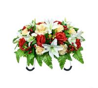 ZWEquipint Silla de seda resistente a los rayos UV para tumba floral para lápidas conmemorativas decoración de cementerio (rojo, blanco y amarillo)