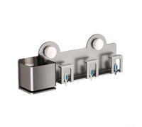 ZWEquipint Soporte para cepillo de dientes montado en la pared, organizador de almacenamiento de peine de acero al carbono para baño, estante para secador de pelo sin taladro con ganchos, gris (b)